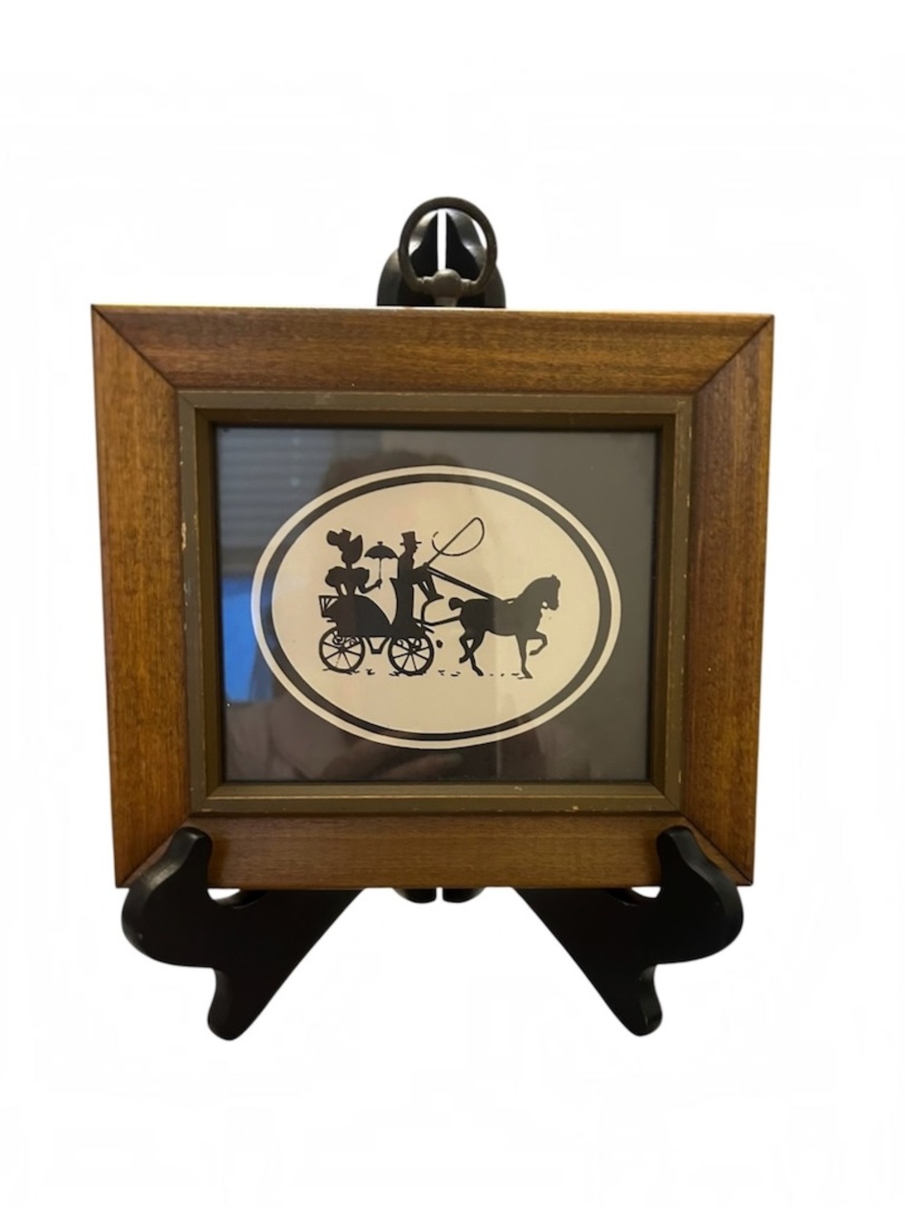 Vintage MCM Horse & Carriage Silhouette Art - 3 wood Framed Prints 8" x 7"